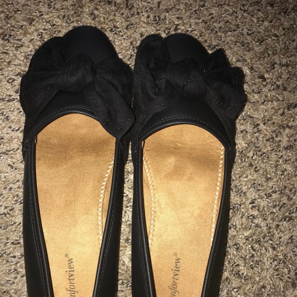 Comfortview Black Flat with Bow 10.5
